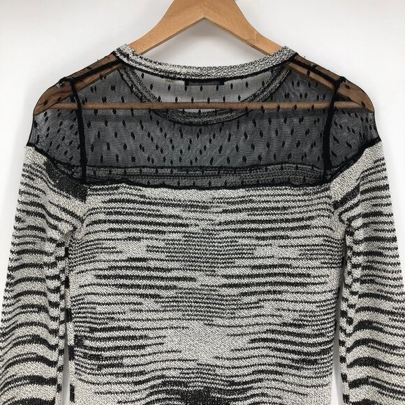 Dex Black Grey Abstract Stripe Long sleeve Polka Dot Mesh neck XS - Picture 12 of 14